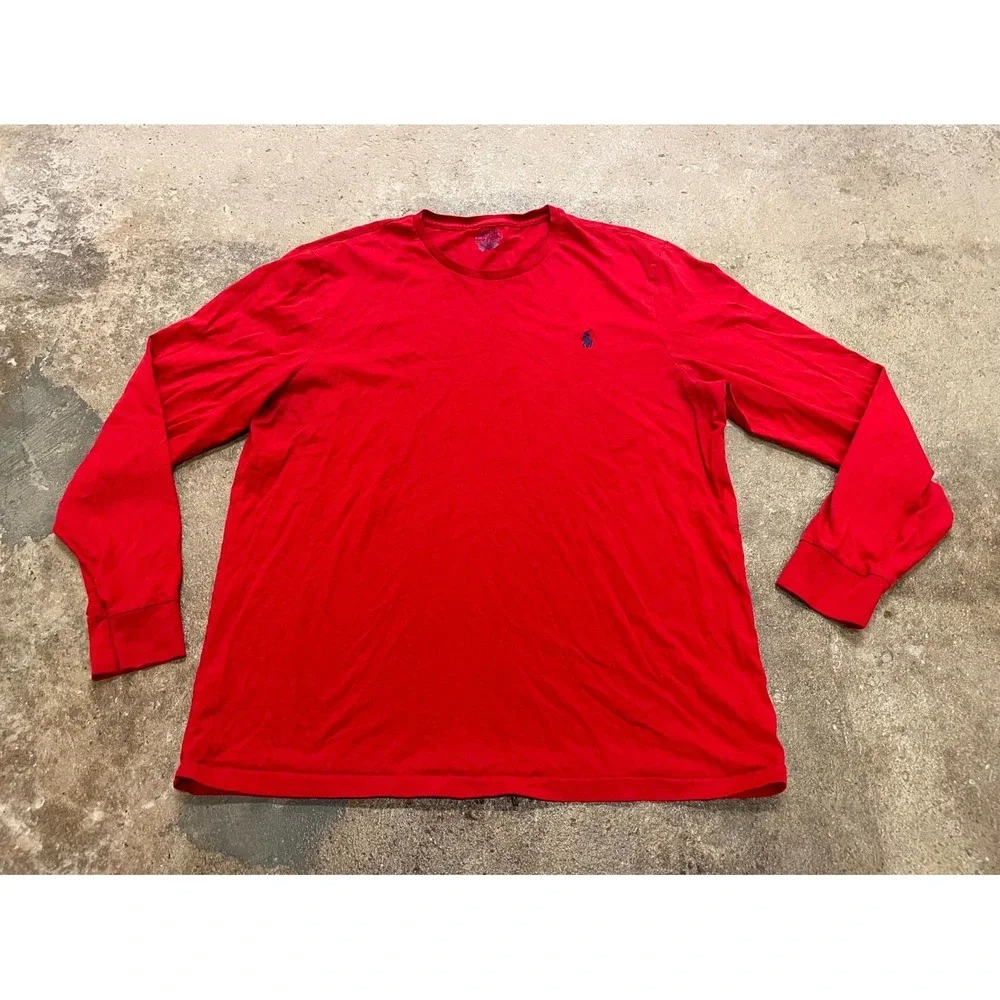 Polo Ralph Lauren Slim Fit Shirt Mens XL Red Cotton Embroidered Logo Long Sleeve